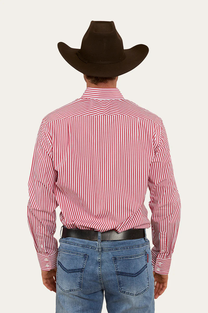 Birdsville Mens Semi Fitted Stripe Shirt - Red