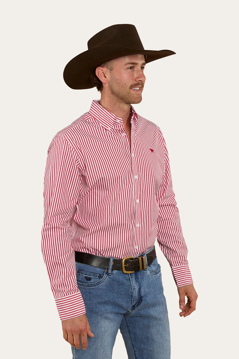 Birdsville Mens Semi Fitted Stripe Shirt - Red
