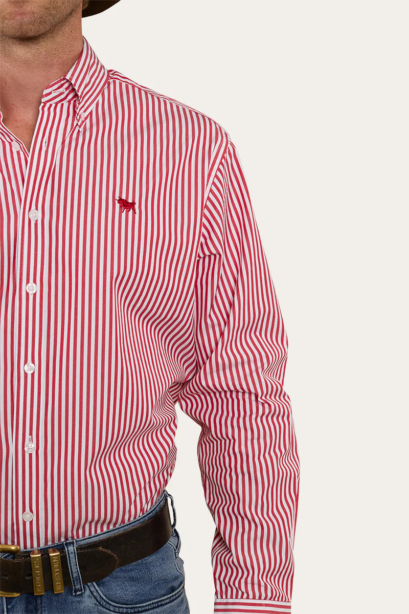 Birdsville Mens Semi Fitted Stripe Shirt - Red