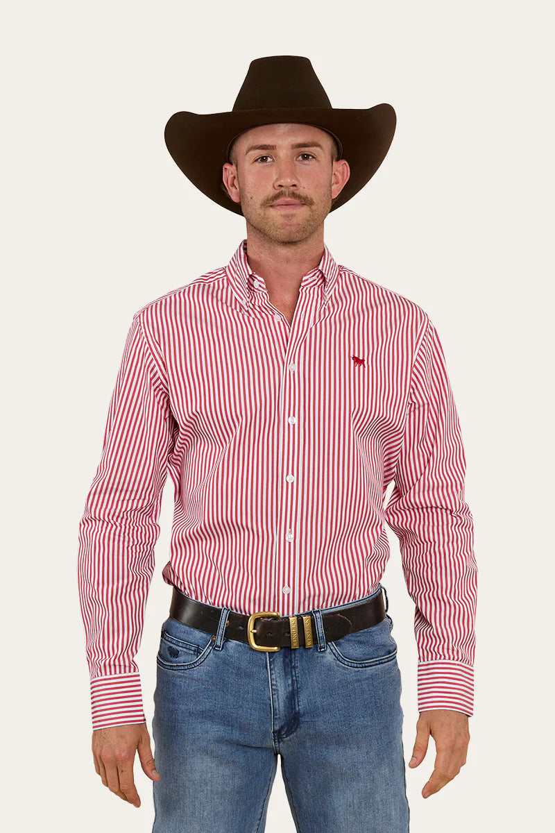 Birdsville Mens Semi Fitted Stripe Shirt - Red
