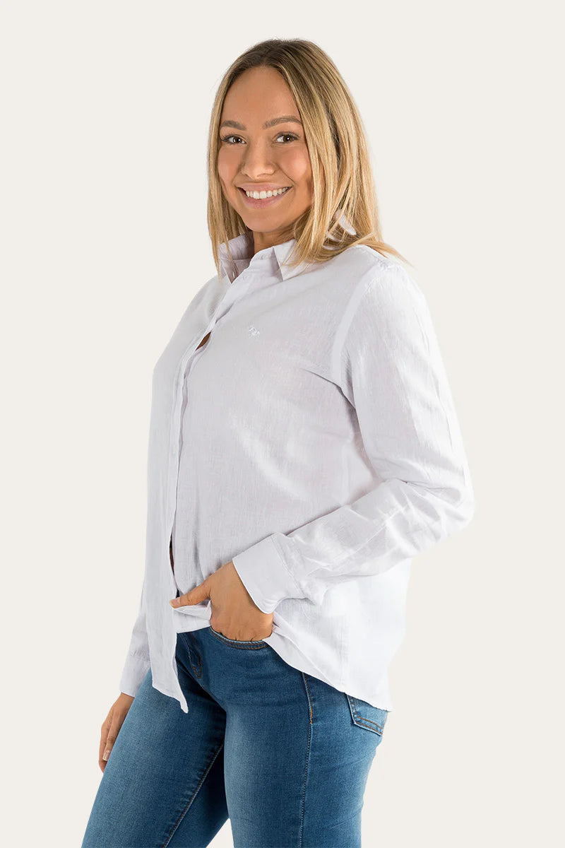 Hayley Womens Relaxed Linen Dress Shirt - Bright White