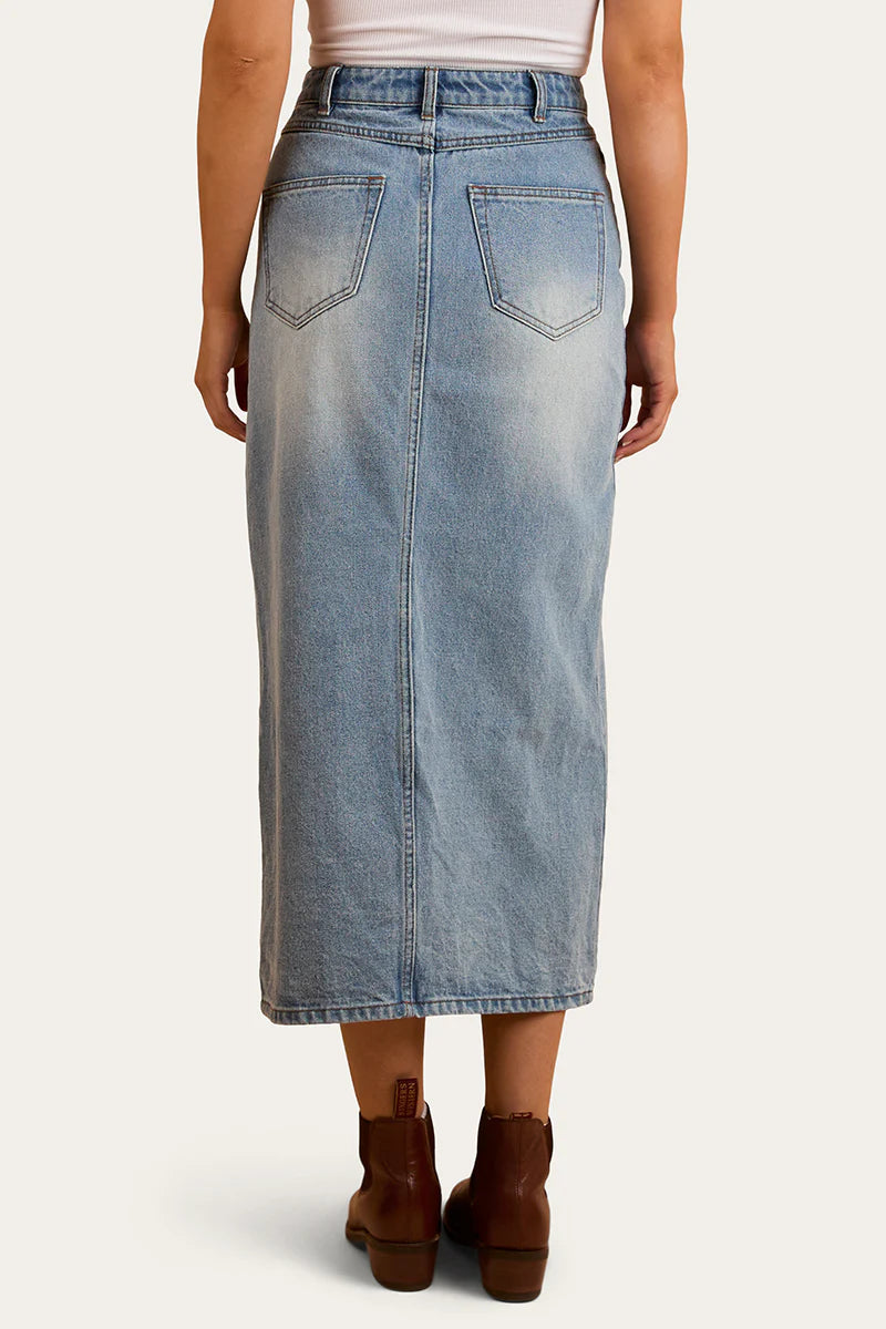 Christa Womens Midi Skirt - Light Wash Blue
