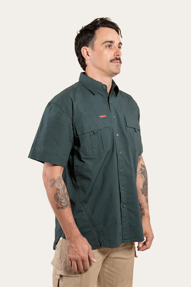 Bulgarra Mens Ripstop Full Button Short Sleeve Work Shirt - Forest Green