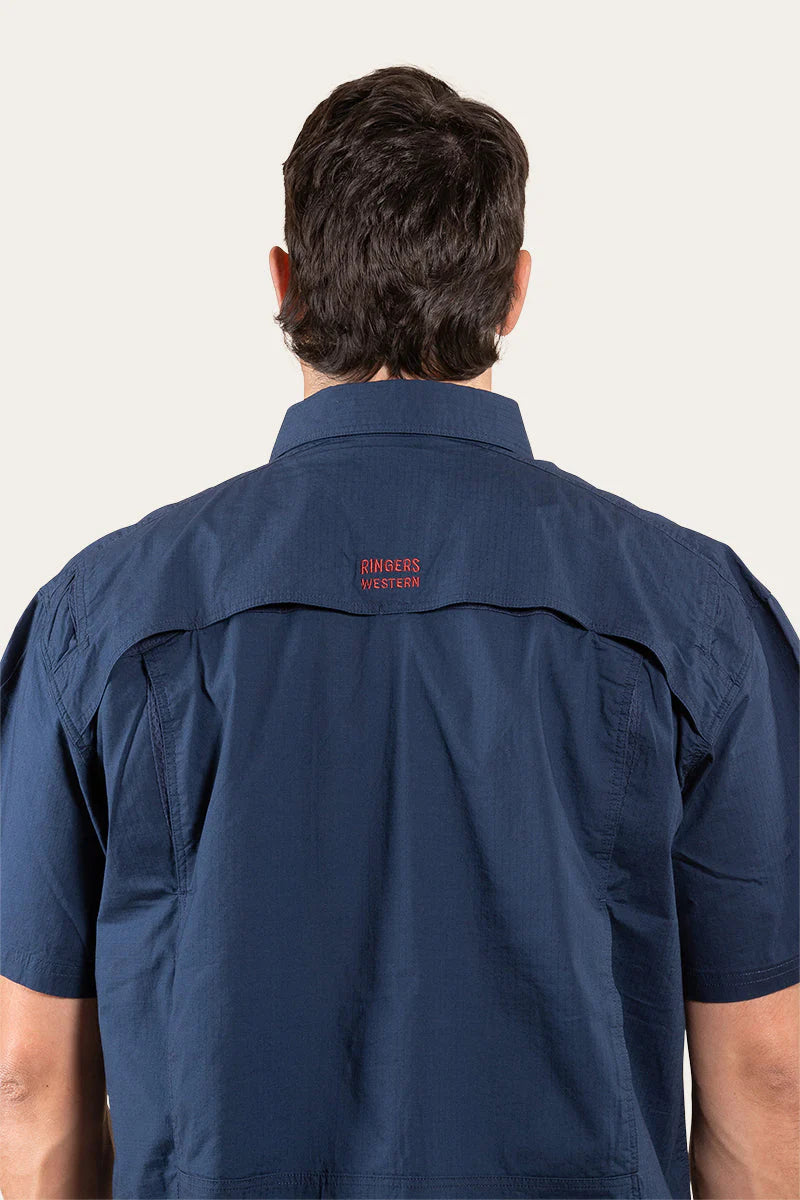 Bulgarra Mens Ripstop Full Button Short Sleeve Work Shirt - Dark Navy