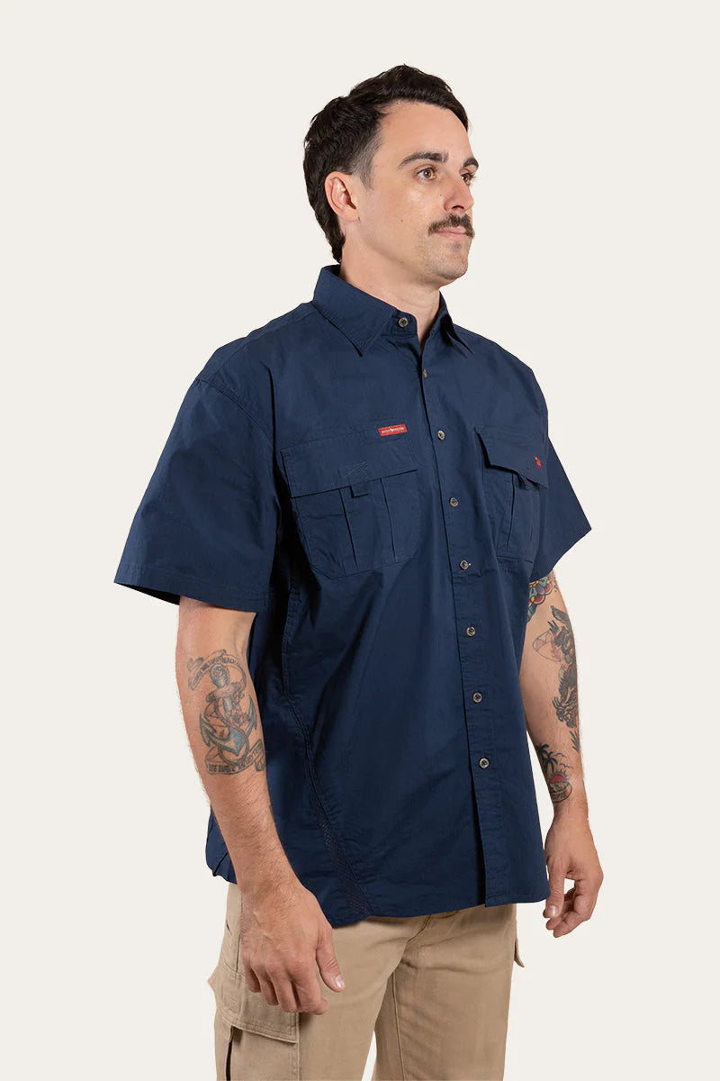 Bulgarra Mens Ripstop Full Button Short Sleeve Work Shirt - Dark Navy