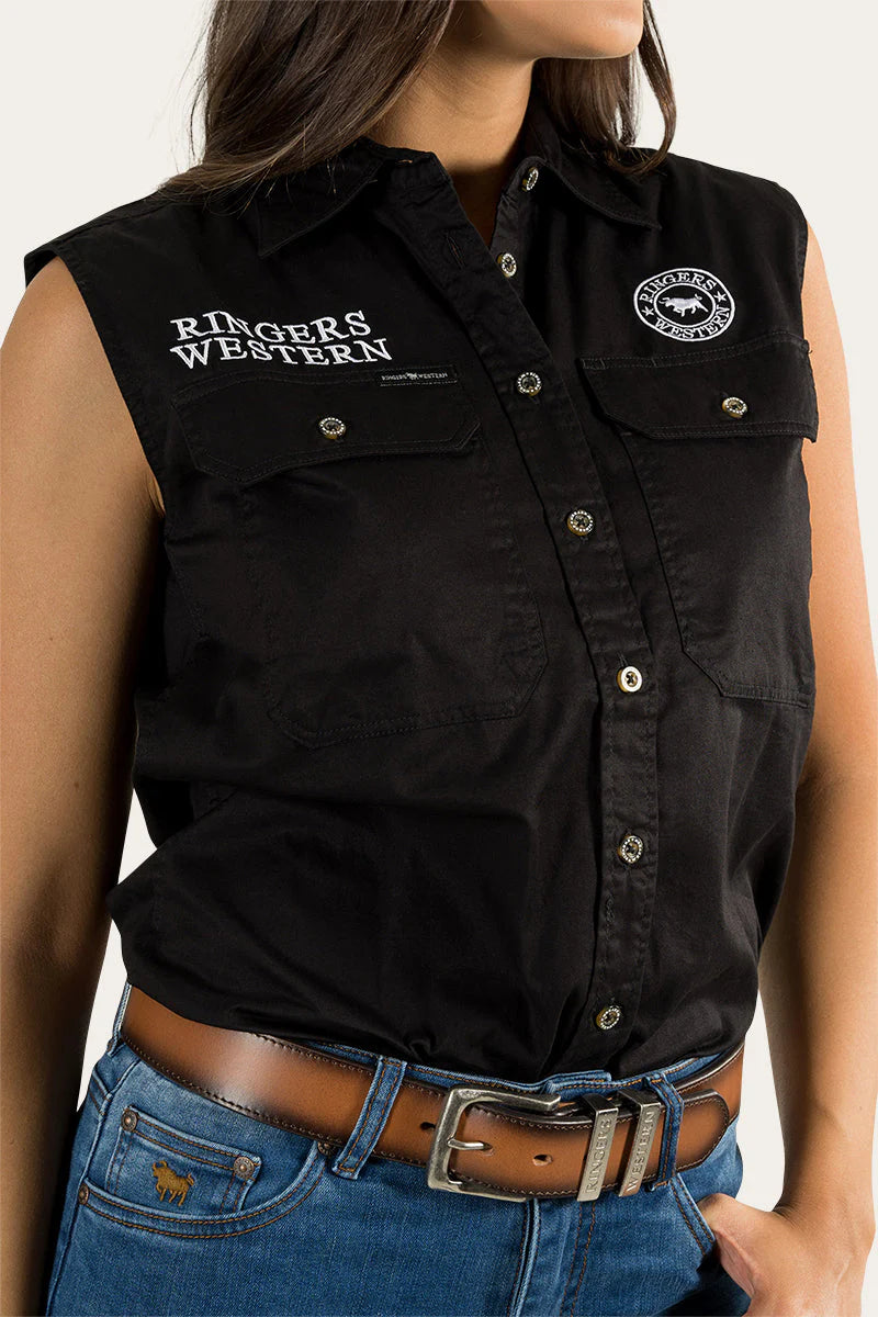 Signature Jillaroo Womens Sleeveless Work Shirt - Black/White
