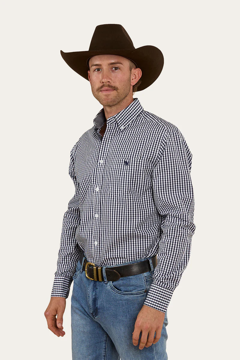 Davidson Mens Gingham Check Dress Shirt - Navy