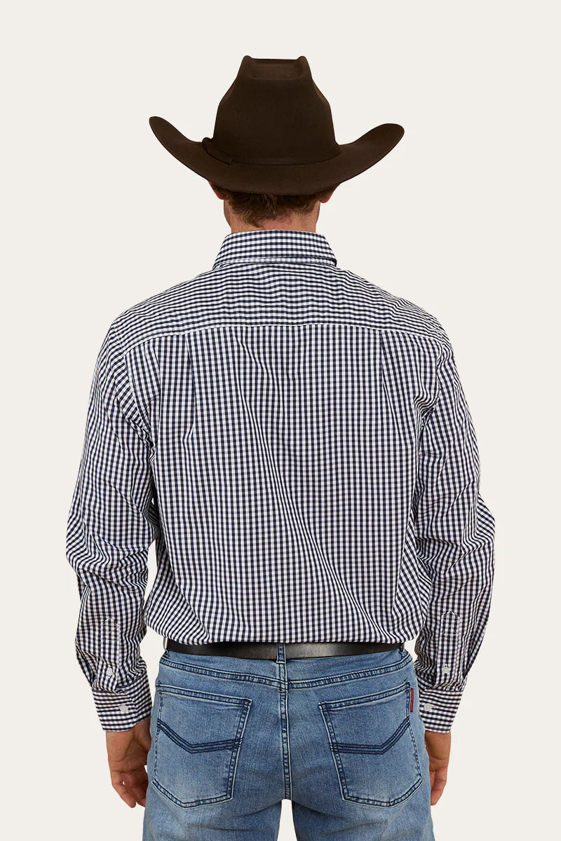 Davidson Mens Gingham Check Dress Shirt - Navy