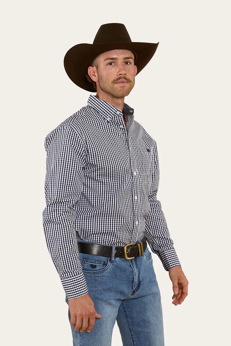 Davidson Mens Gingham Check Dress Shirt - Navy