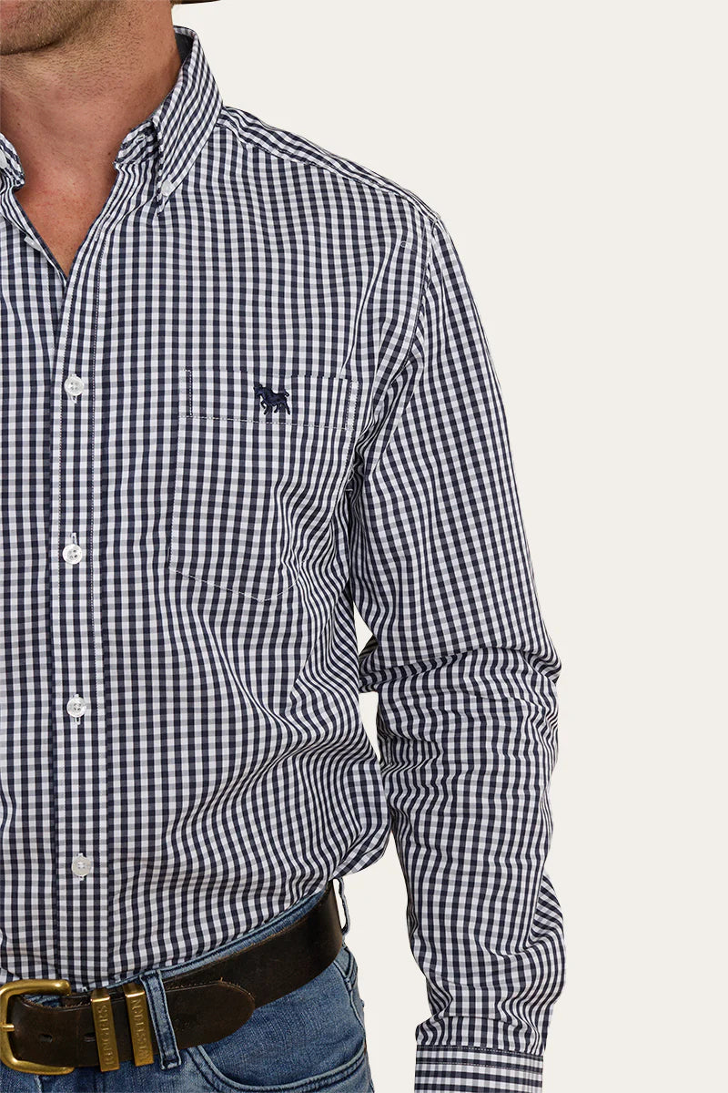 Davidson Mens Gingham Check Dress Shirt - Navy