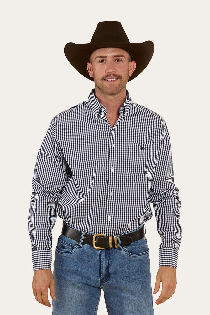 Davidson Mens Gingham Check Dress Shirt - Navy