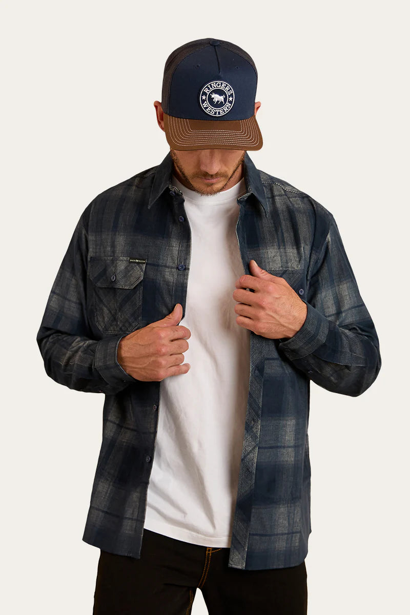 Glenferrie Mens Flannel - Off White/Navy