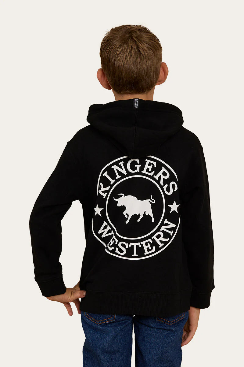 Signature Bull Kids Pullover Hoodie - Black With White Print