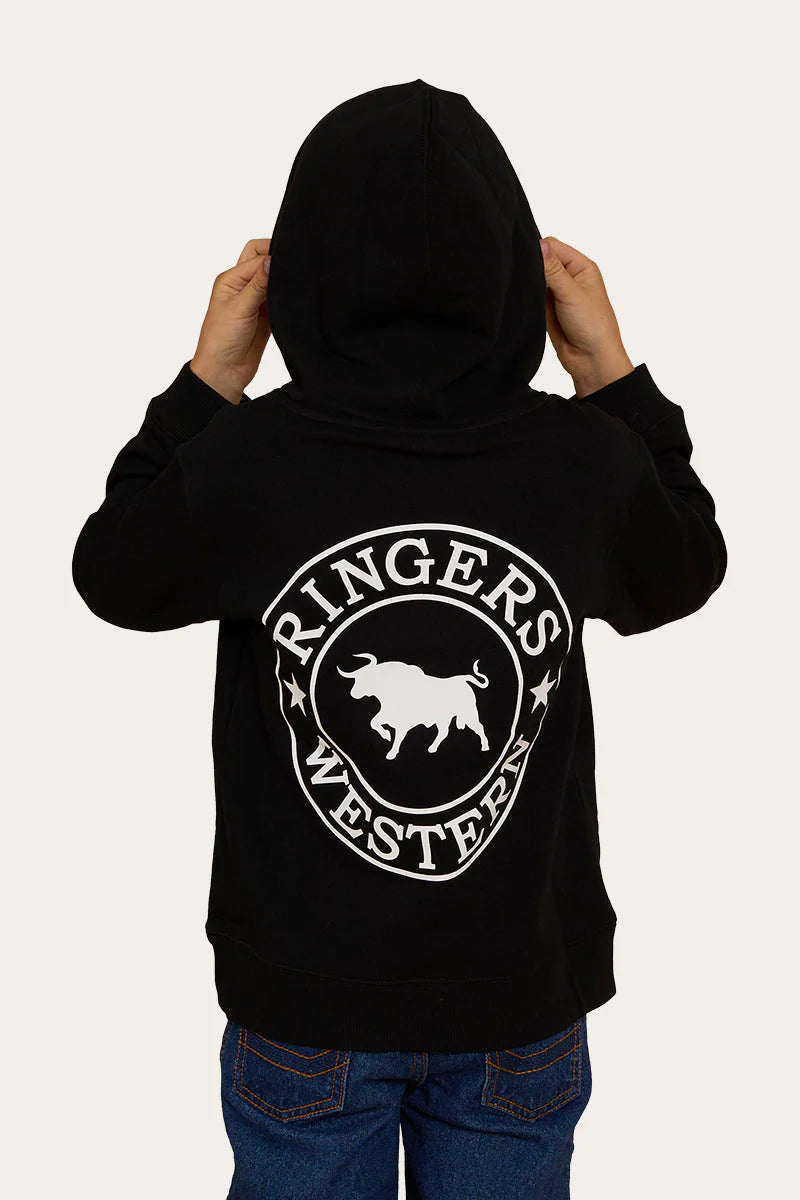 Signature Bull Kids Pullover Hoodie - Black With White Print