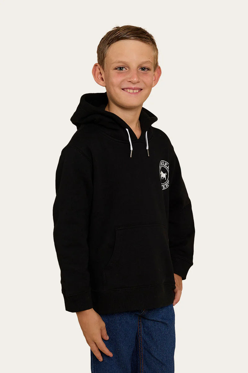 Signature Bull Kids Pullover Hoodie - Black With White Print
