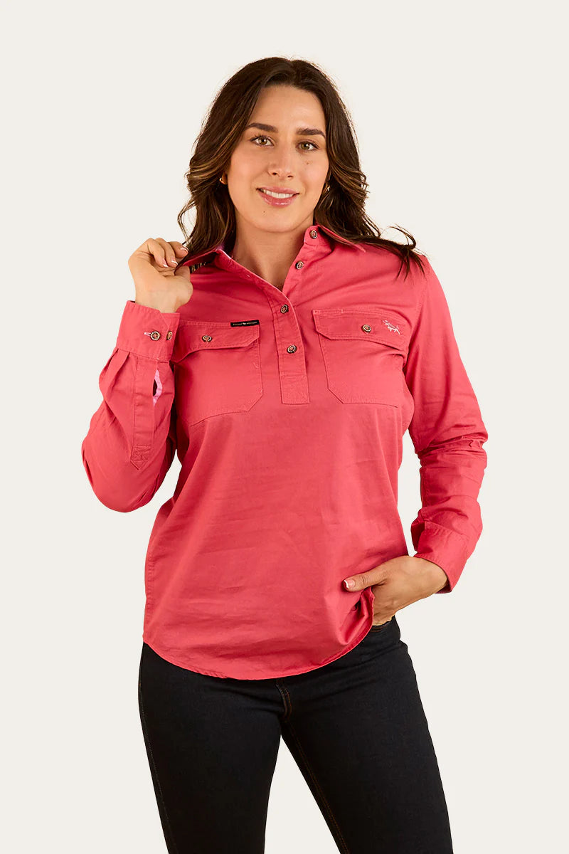 Pentecost River Womens Half Button Work Shirt - Camelia Rose/ Ballet Pink