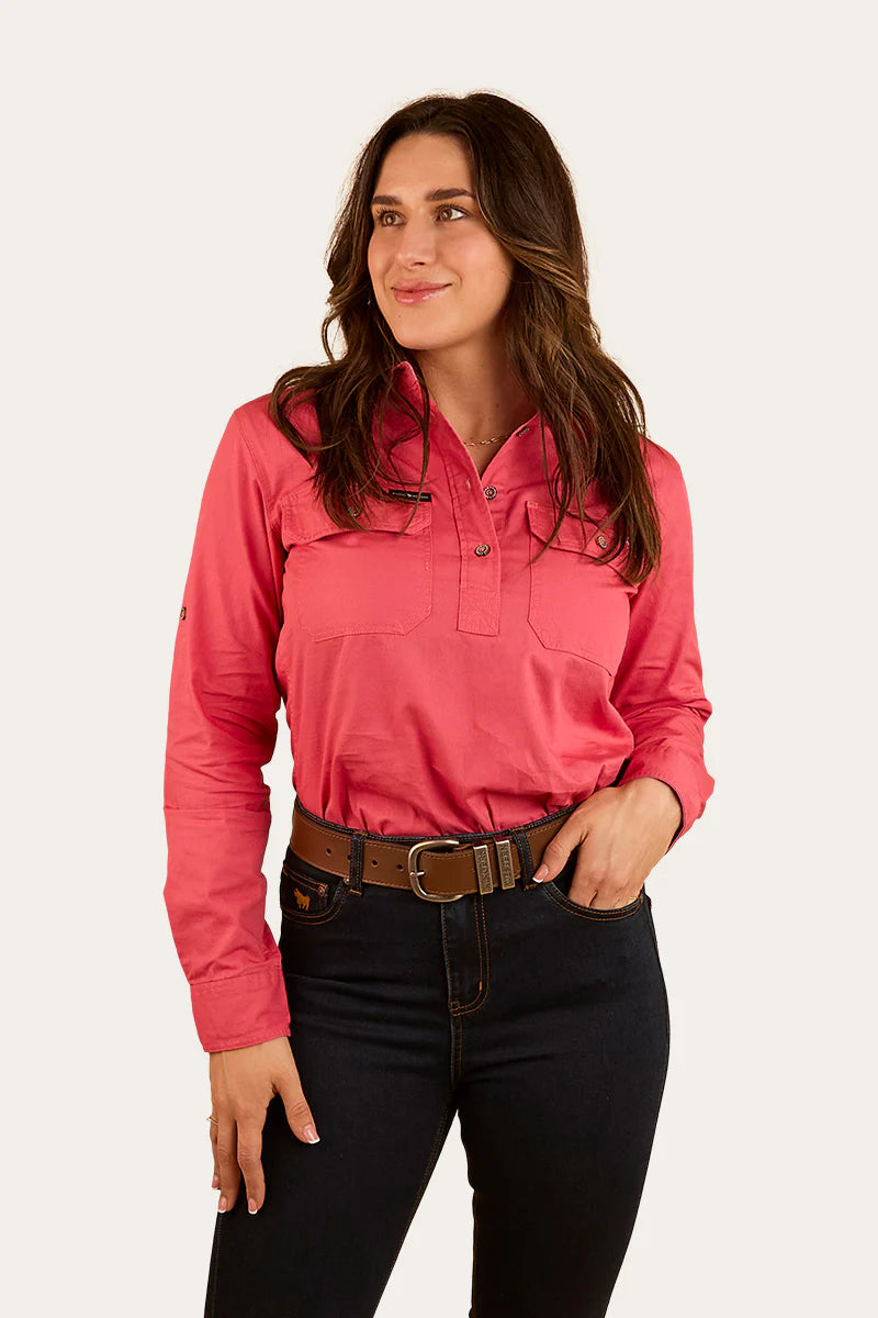 Pentecost River Womens Half Button Work Shirt - Camelia Rose/ Ballet Pink