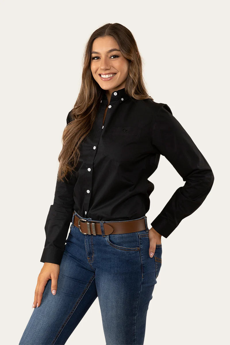 HERITAGE WOMENS PLAIN TWILL DRESS SHIRT - BLACK - Ringers Western Toowoomba