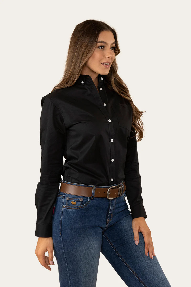 HERITAGE WOMENS PLAIN TWILL DRESS SHIRT - BLACK - Ringers Western Toowoomba