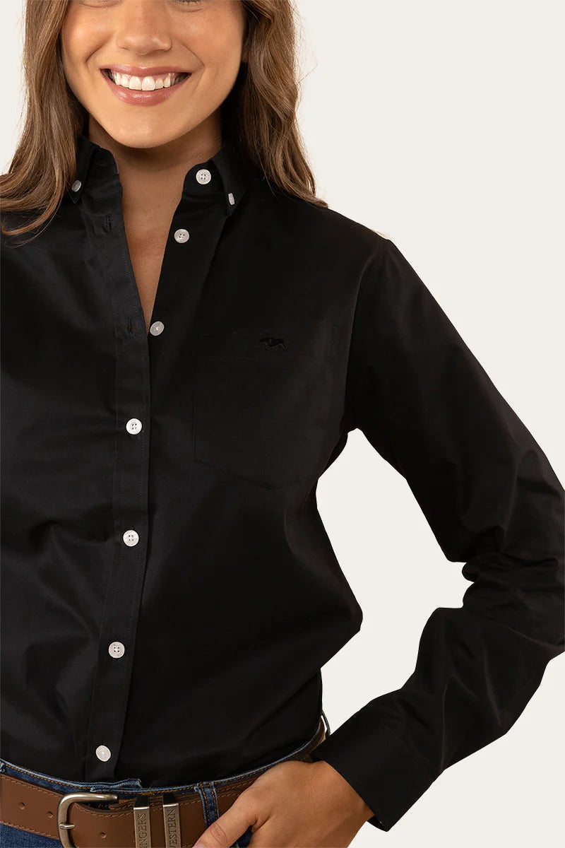 HERITAGE WOMENS PLAIN TWILL DRESS SHIRT - BLACK - Ringers Western Toowoomba
