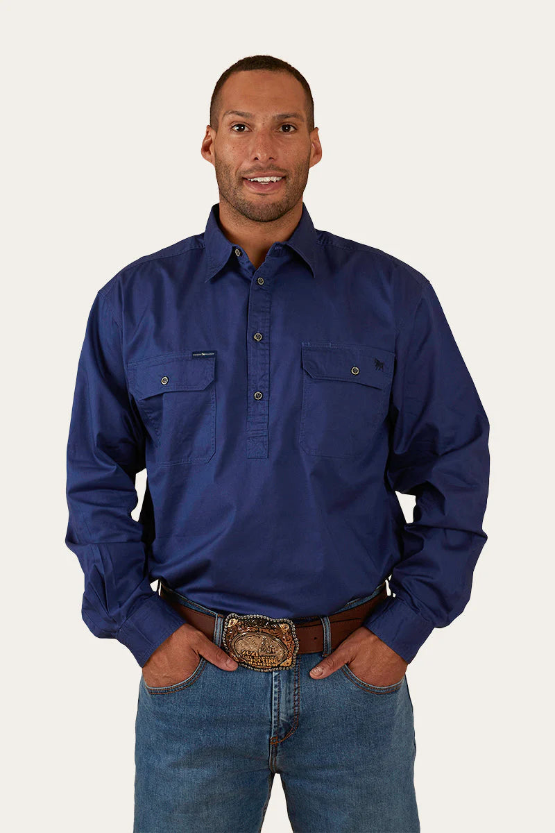 King River Mens Half Button Work Shirt - Steele Blue - Ringers Western Toowoomba