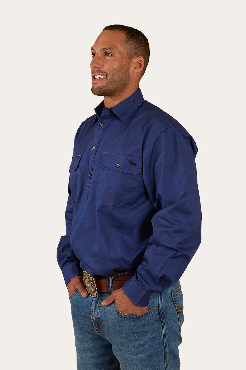 King River Mens Half Button Work Shirt - Steele Blue - Ringers Western Toowoomba