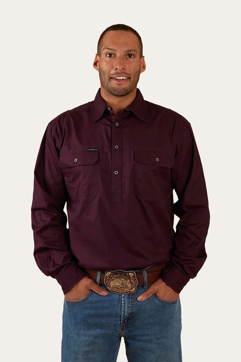 King River Half Button Work Shirt - Aubergine - Ringers Western Toowoomba