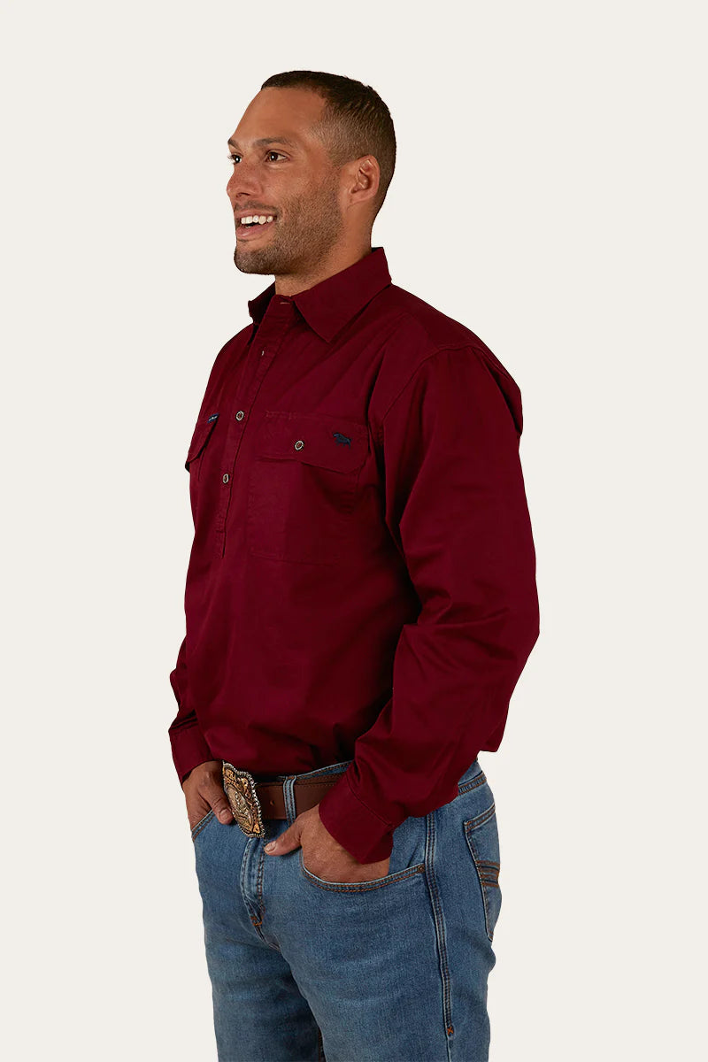 King River Mens Half Button Work Shirt - Burgundy - Ringers Western Toowoomba