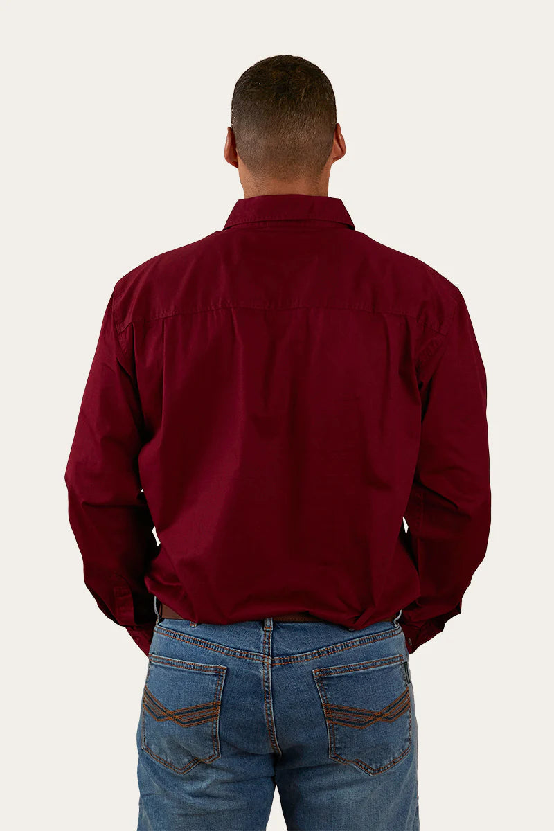 King River Mens Half Button Work Shirt - Burgundy - Ringers Western Toowoomba