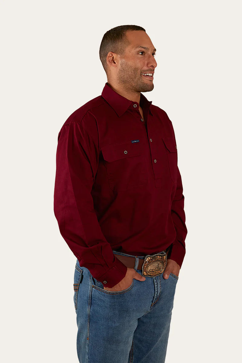 King River Mens Half Button Work Shirt - Burgundy - Ringers Western Toowoomba