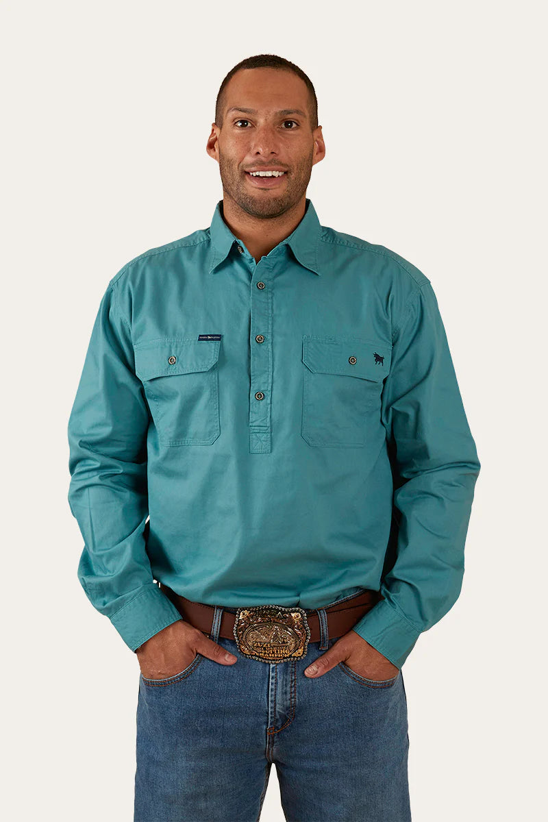 King River Mens Half Button Work Shirt - Dusty Jade - Ringers Western Toowoomba