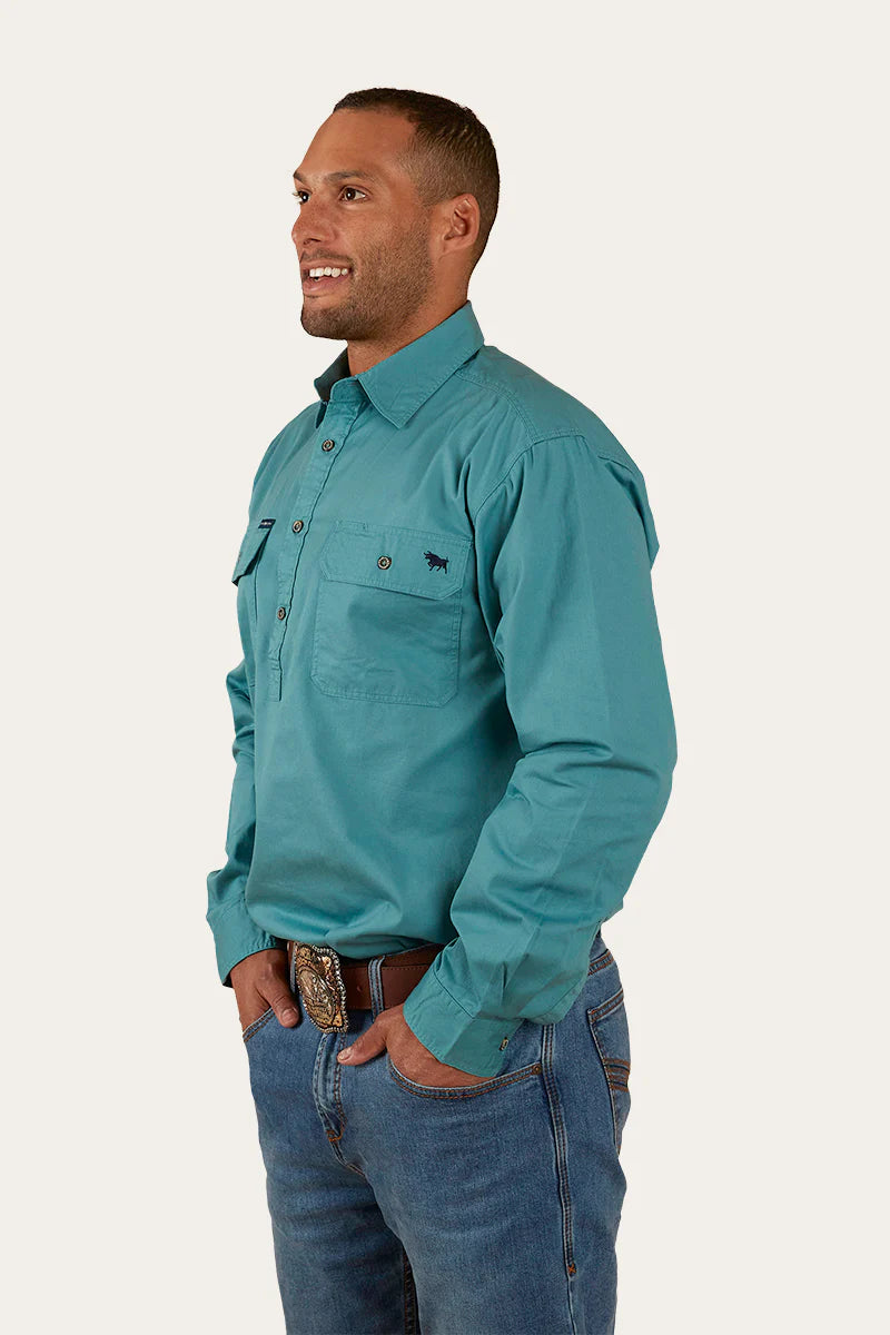 King River Mens Half Button Work Shirt - Dusty Jade - Ringers Western Toowoomba