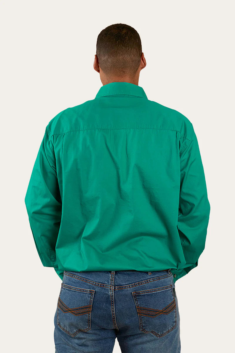 King River Mens Half Button Work Shirt- Green