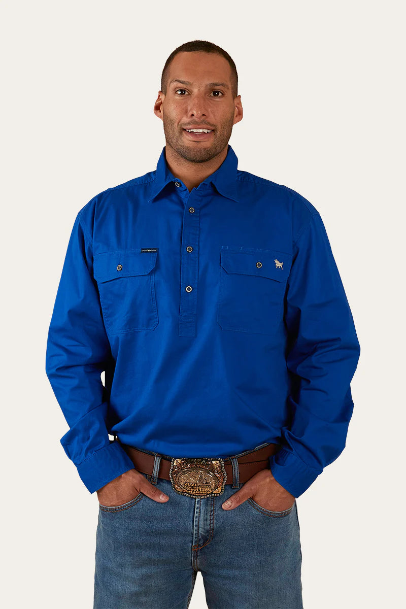King River Mens Half Button Work Shirt - Royal