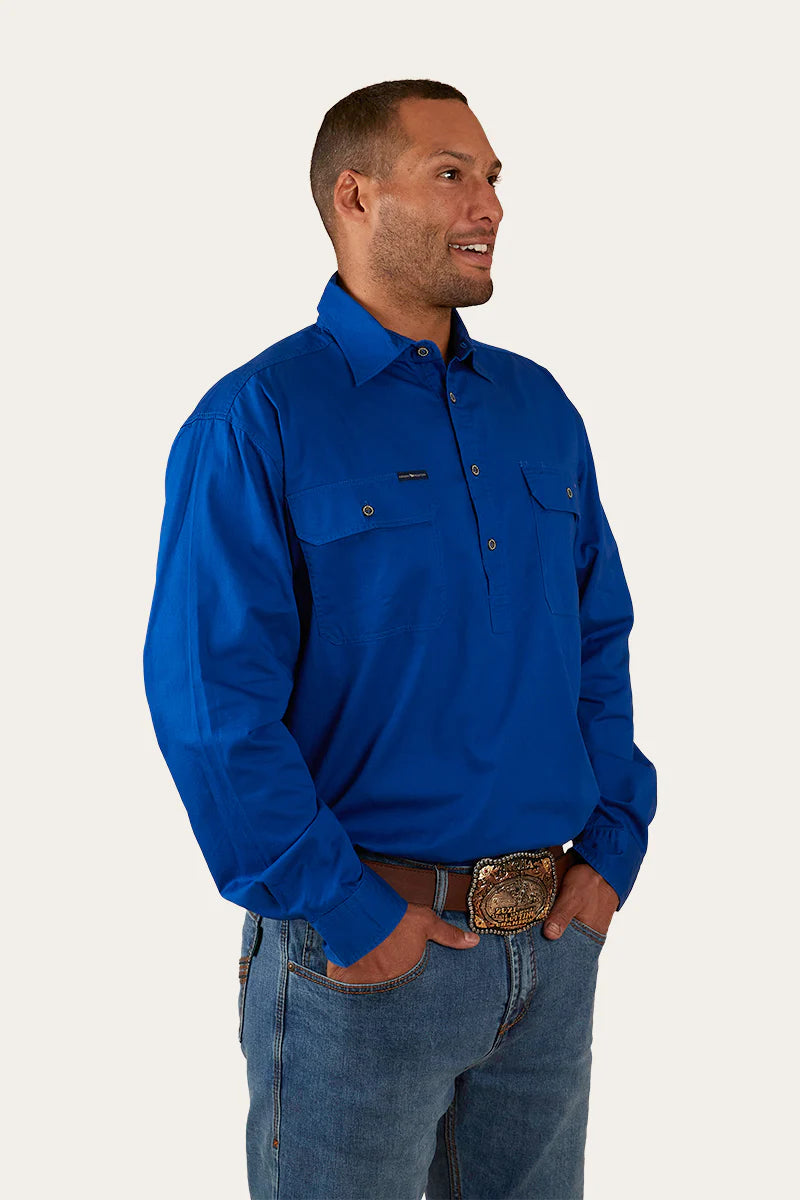 King River Mens Half Button Work Shirt - Royal