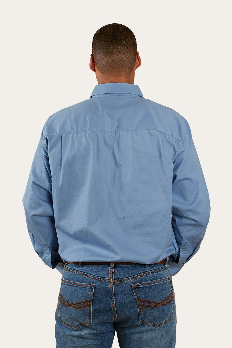 King River Mens Half Button Work Shirt- Denim Blue