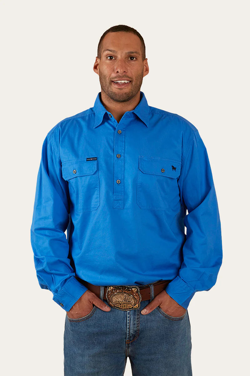 King River Mens Half Button Work Shirt - Blue - Ringers Western Toowoomba