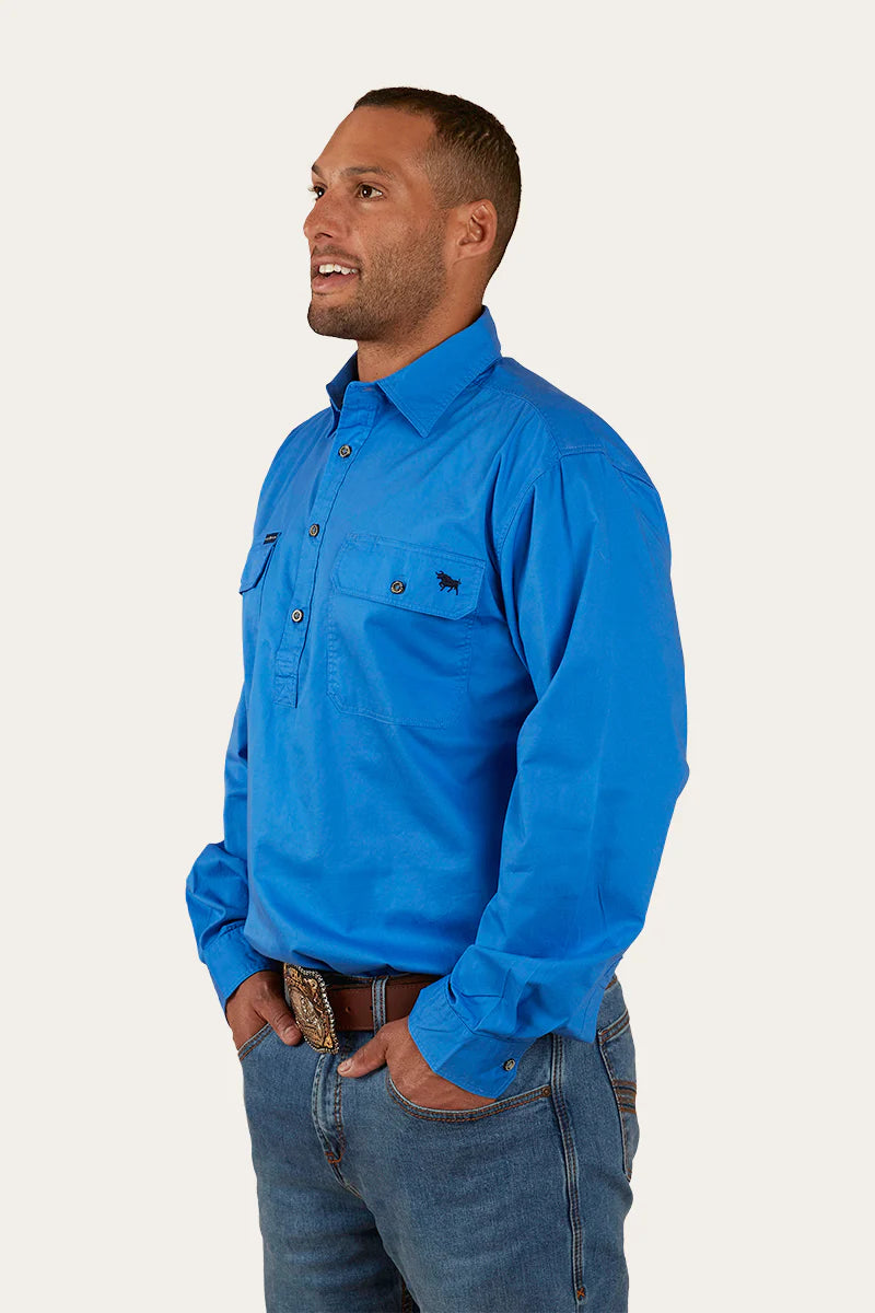 King River Mens Half Button Work Shirt - Blue - Ringers Western Toowoomba