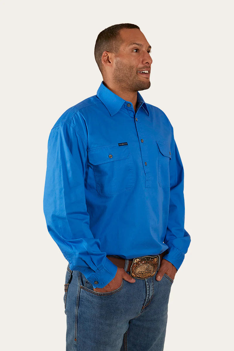 King River Mens Half Button Work Shirt - Blue - Ringers Western Toowoomba
