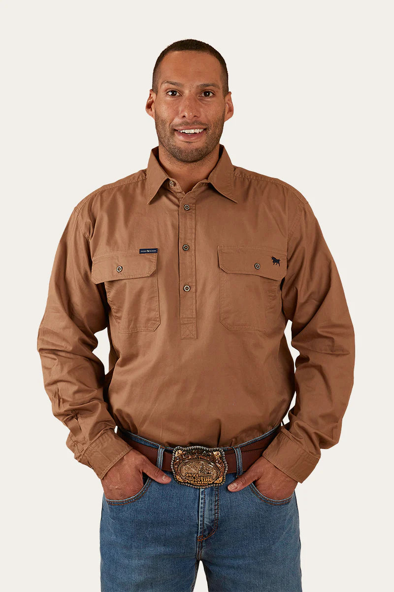 King River Mens Half Button Work Shirt - Clay