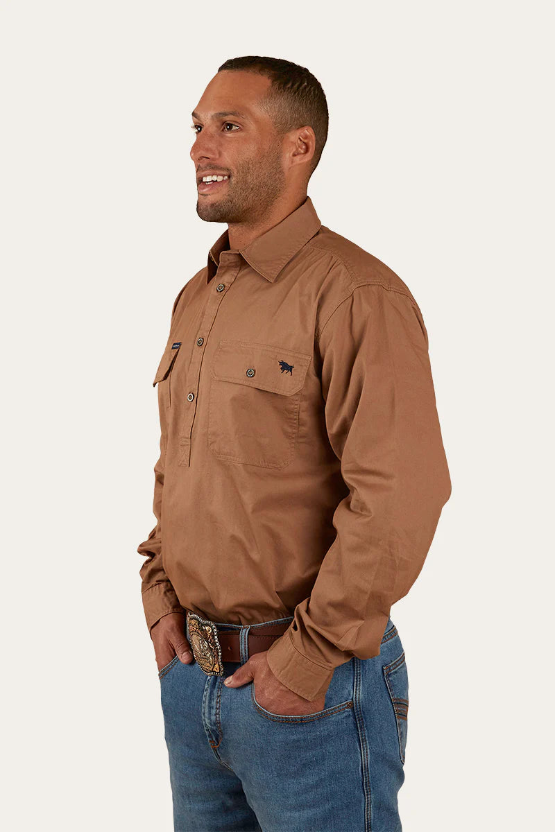 King River Mens Half Button Work Shirt - Clay