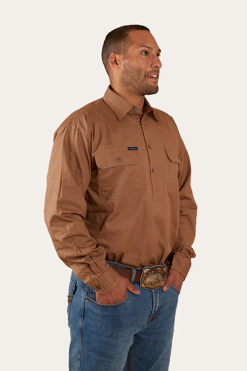 King River Mens Half Button Work Shirt - Clay