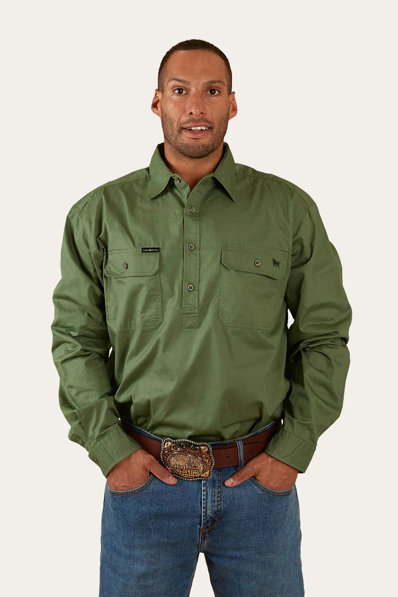 King River Mens Half Button Work Shirt - Cactus Green - Ringers Western Toowoomba