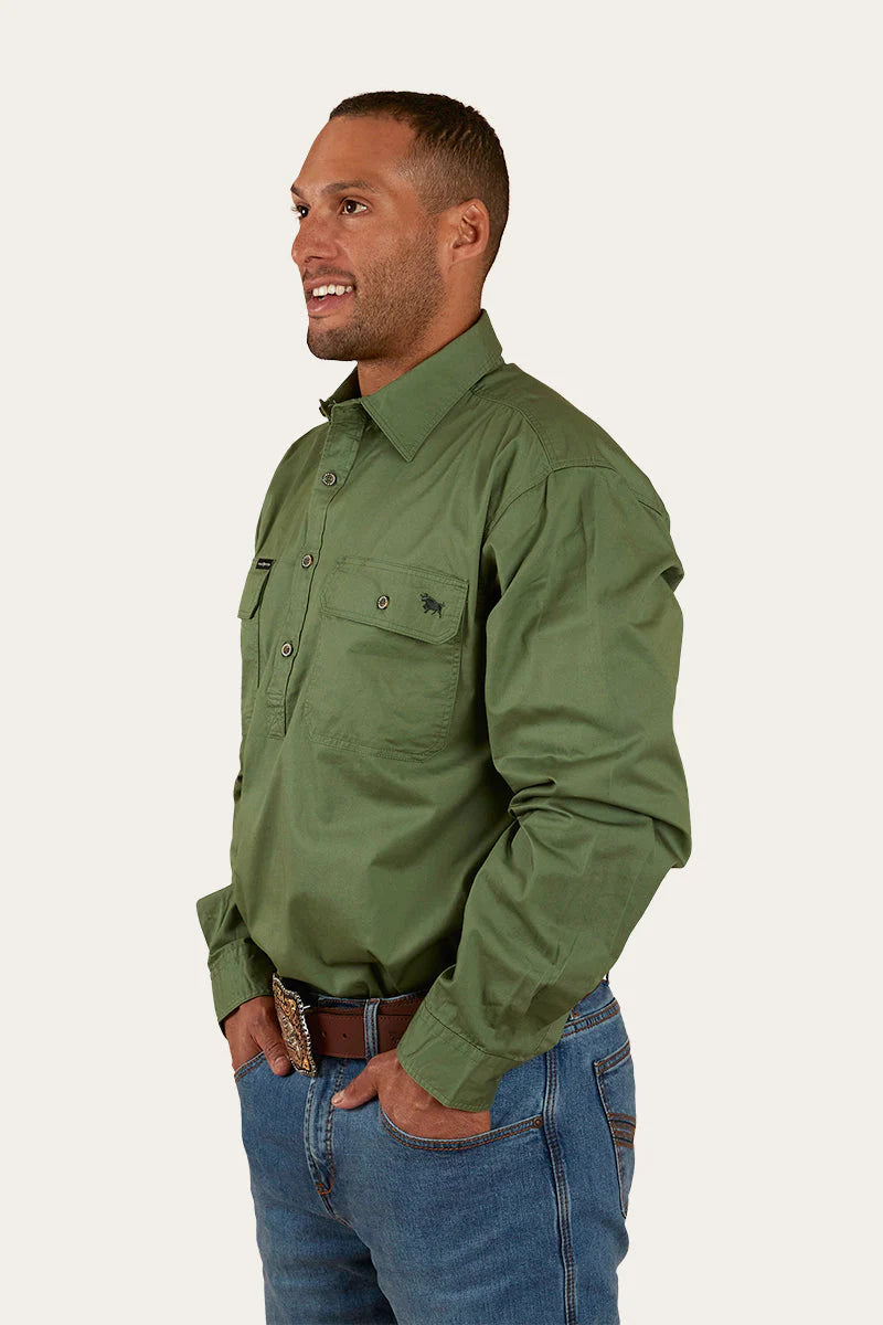 King River Mens Half Button Work Shirt - Cactus Green - Ringers Western Toowoomba