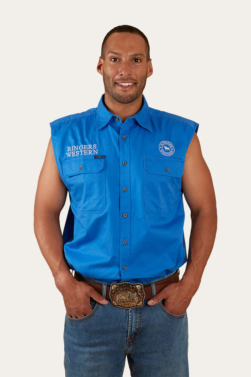 Hawkeye Mens Sleeveless Work Shirt - Blue - Ringers Western Toowoomba