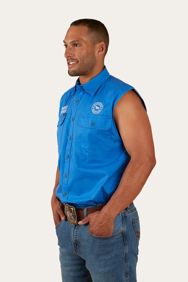 Hawkeye Mens Sleeveless Work Shirt - Blue