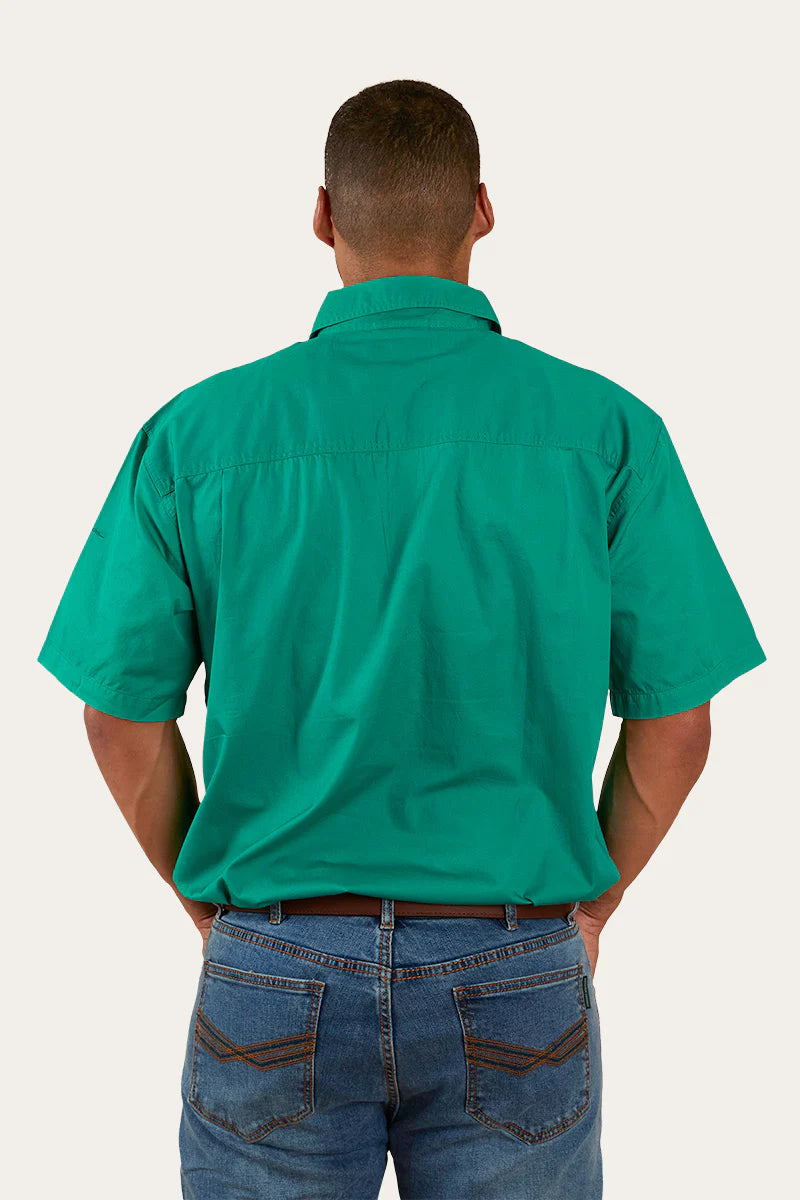 Pack Saddle Mens Short Sleeve Half Button Work Shirt - Green