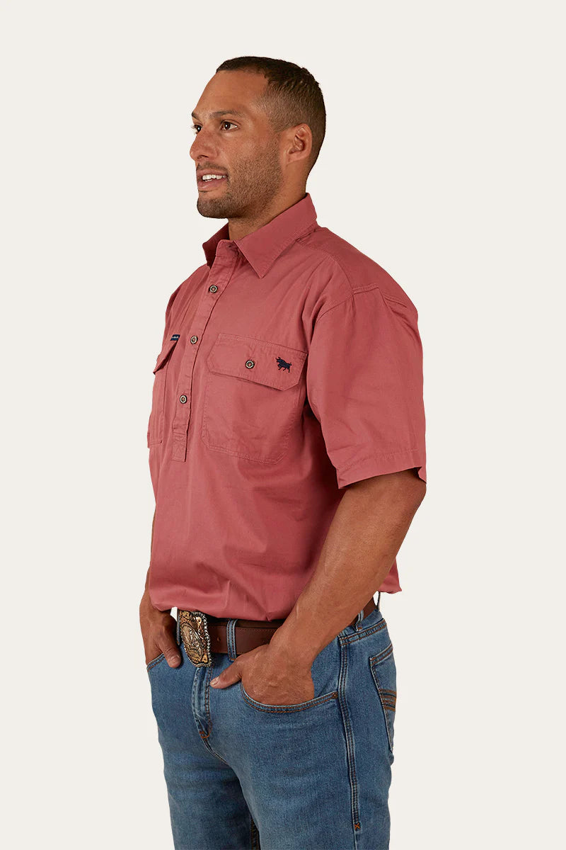 Pack Saddle Mens Short Sleeve Half Button Work Shirt - Dusty Rose - Ringers Western Toowoomba