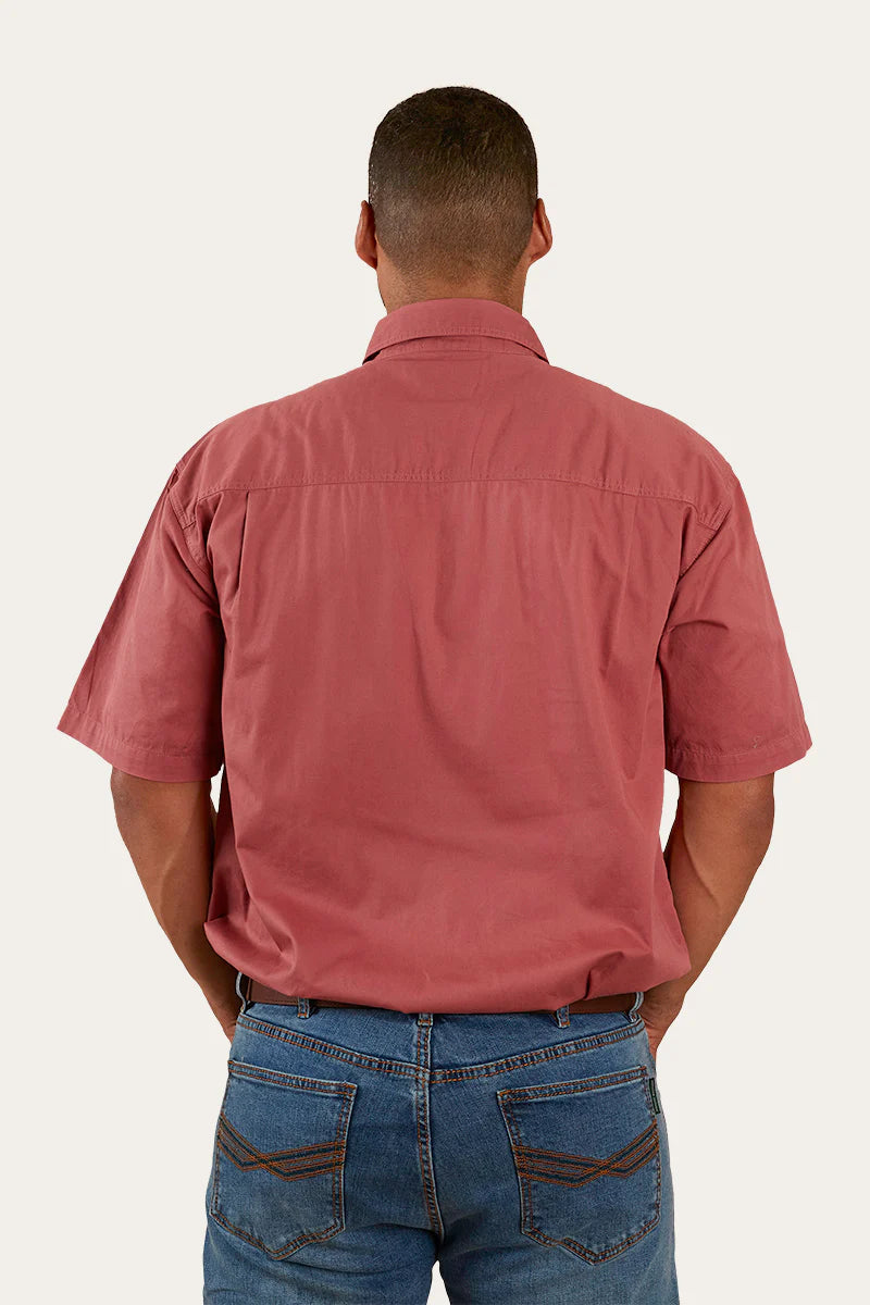 Pack Saddle Mens Short Sleeve Half Button Work Shirt - Dusty Rose - Ringers Western Toowoomba