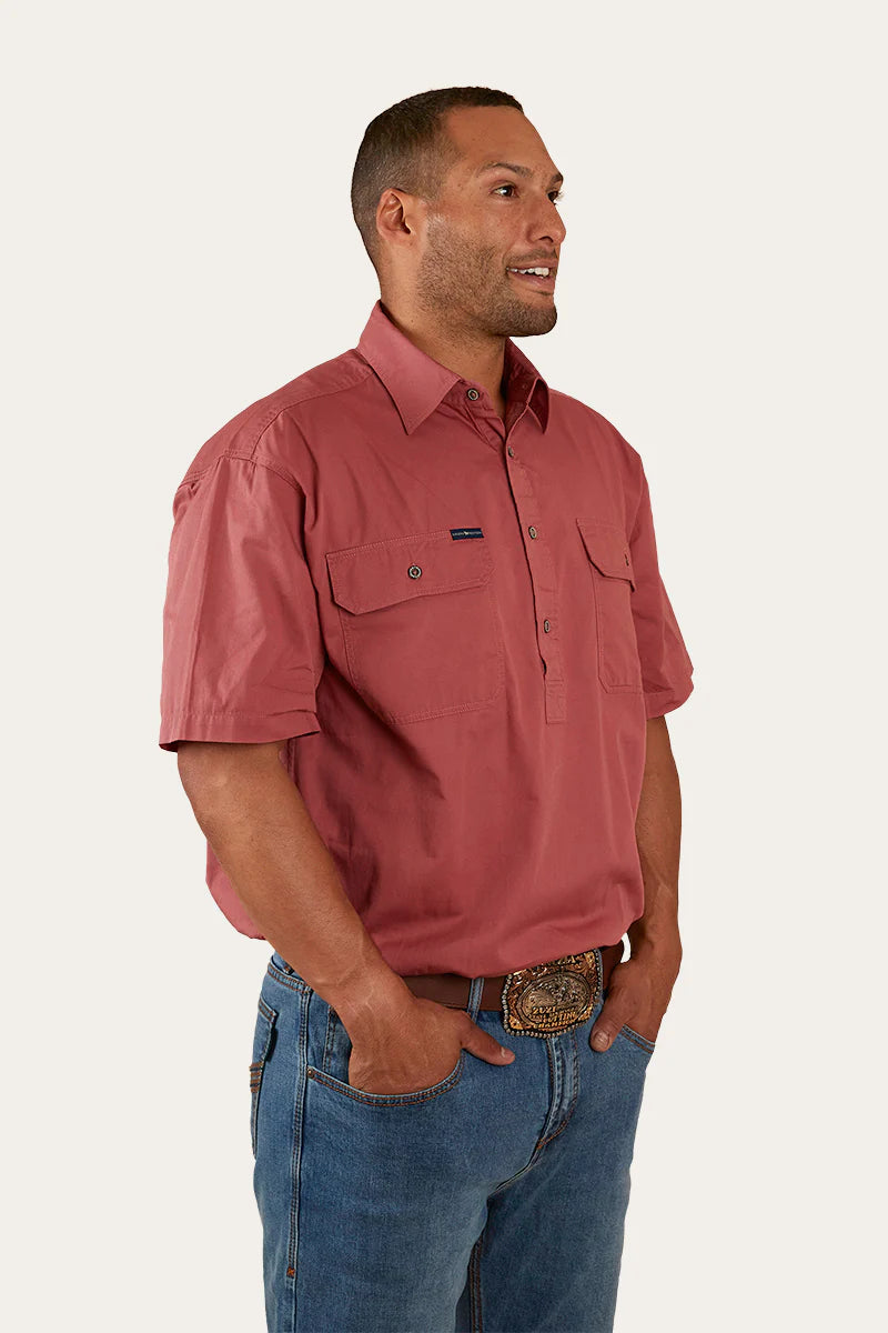 Pack Saddle Mens Short Sleeve Half Button Work Shirt - Dusty Rose - Ringers Western Toowoomba